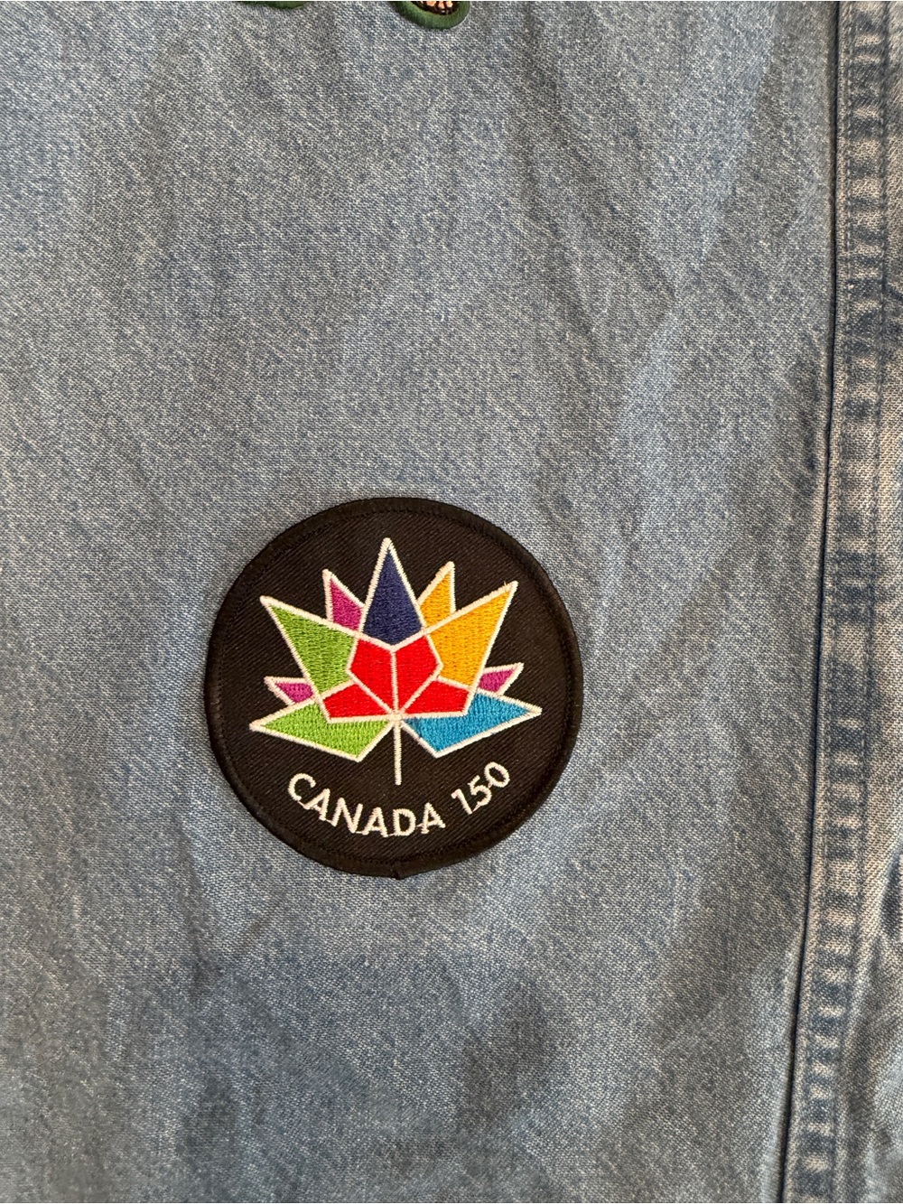 Vintage Denim Button Down with U of C and Alberta Patches Womens L - Picture 6 of 14